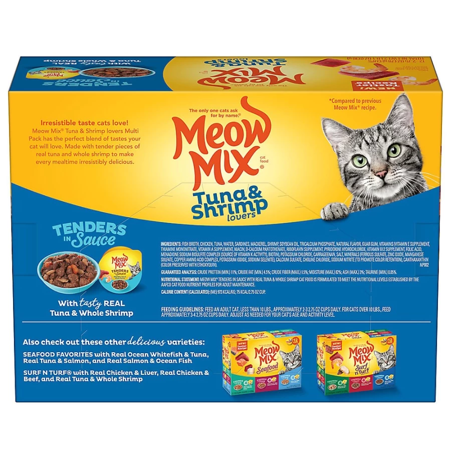 PetSmart Meow Mix Tender Favorites Wet Cat Food for All Ages - Tuna & Shrimp Flavor, 24-Pack