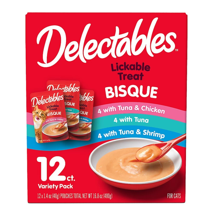 "PetSmart Lickable Bisque Cat Treats Variety Pack - 12 Count, Delicious & Irresistible for Cats"