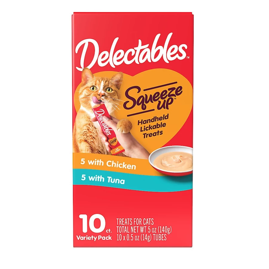 "PetSmart Lickable Squeeze Up Cat Treats Variety Pack - 10 Tubes, Creamy & Irresistible"