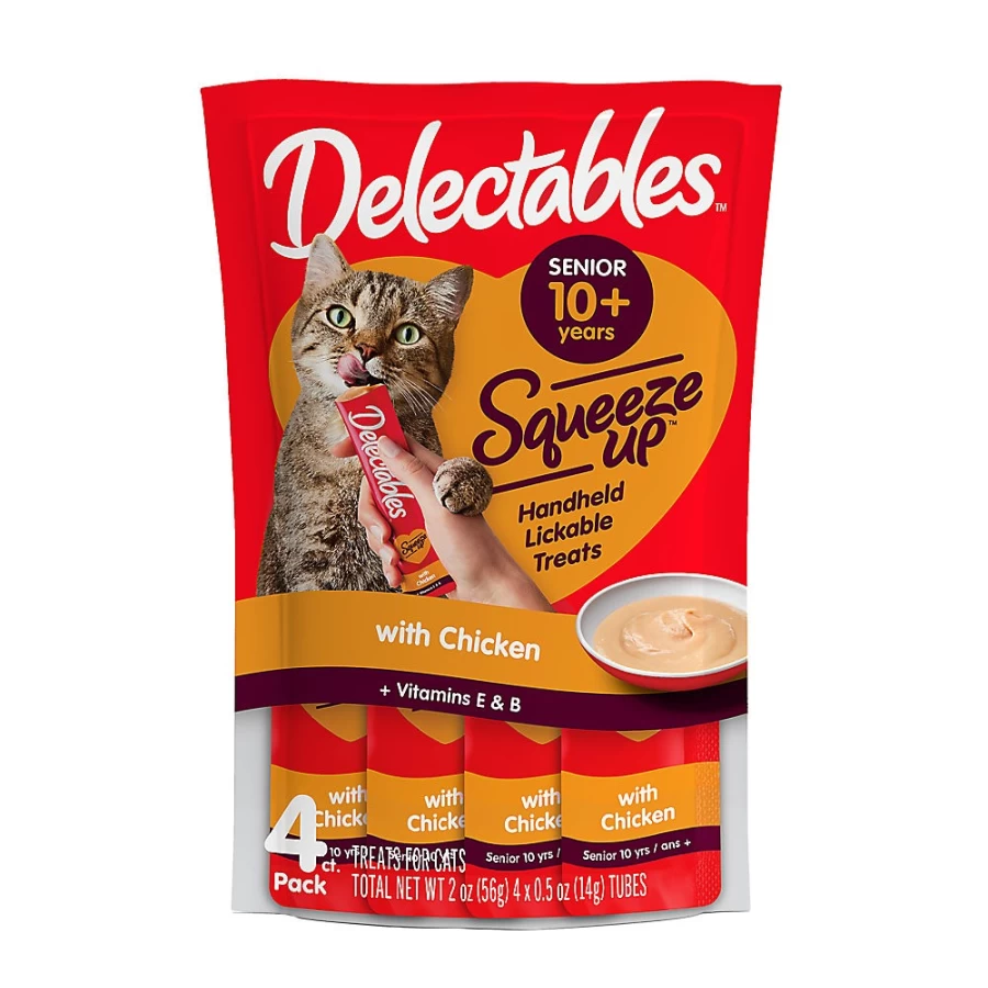 PetSmart Lickable Squeeze Up Senior Cat Treats - Variety Pack, 4 Count, Tasty & Soft Puree for Older Cats