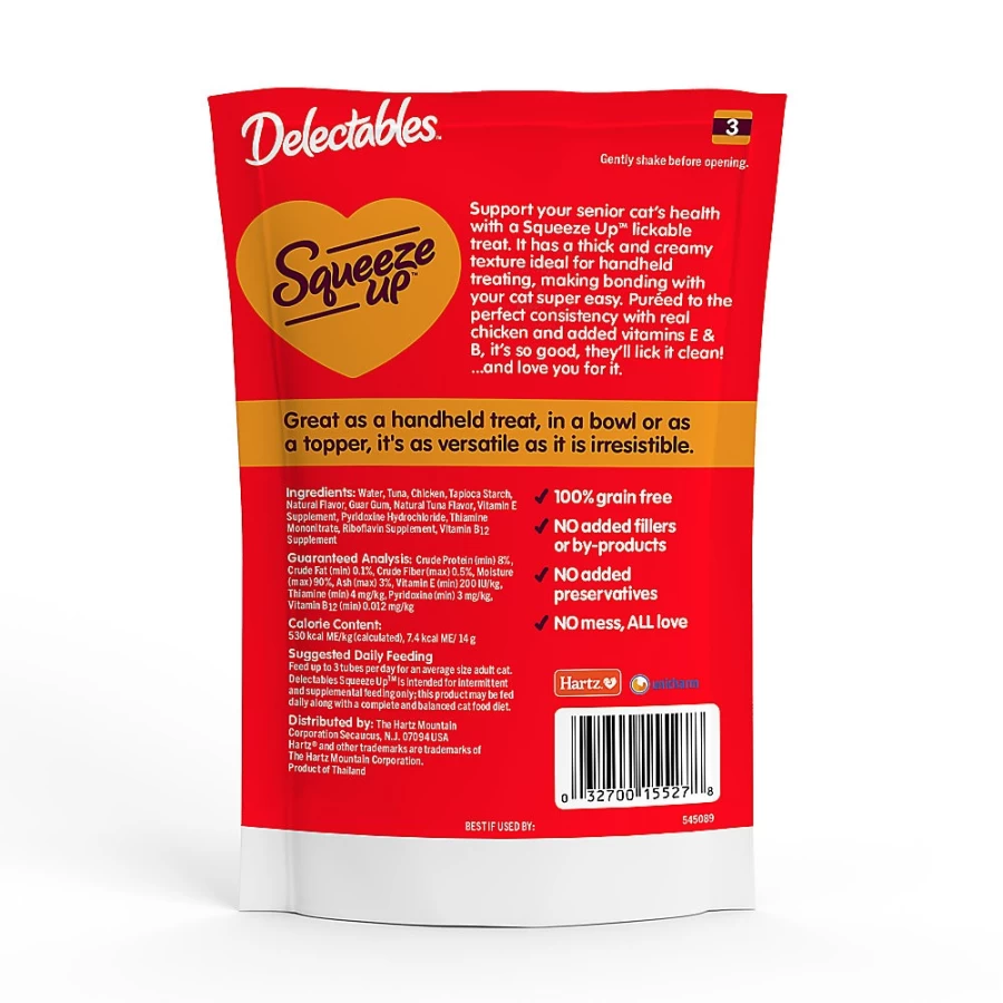 PetSmart Lickable Squeeze Up Senior Cat Treats - Variety Pack, 4 Count, Tasty & Soft Puree for Older Cats