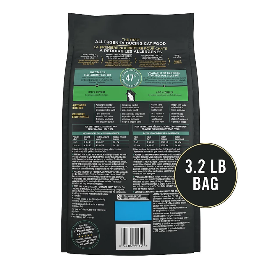 Purina Pro Plan LiveClear Indoor Adult Dry Cat Food - Turkey Flavor | Hypoallergenic & Allergy Reducing Formula | PetSmart