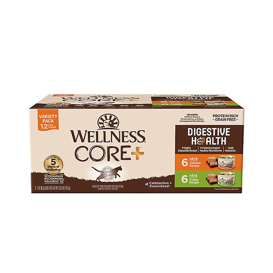 PetSmart Wellness CORE Grain-Free Digestive Health Wet Cat Food Variety Pack - Chicken & Turkey Recipe for Sensitive Stomachs