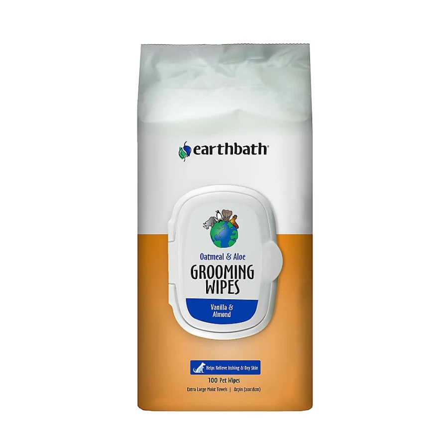 PetSmart Earthbath Oatmeal & Aloe Pet Grooming Wipes - Vanilla Almond Scent, XL Size, 100 Count for Dogs & Cats