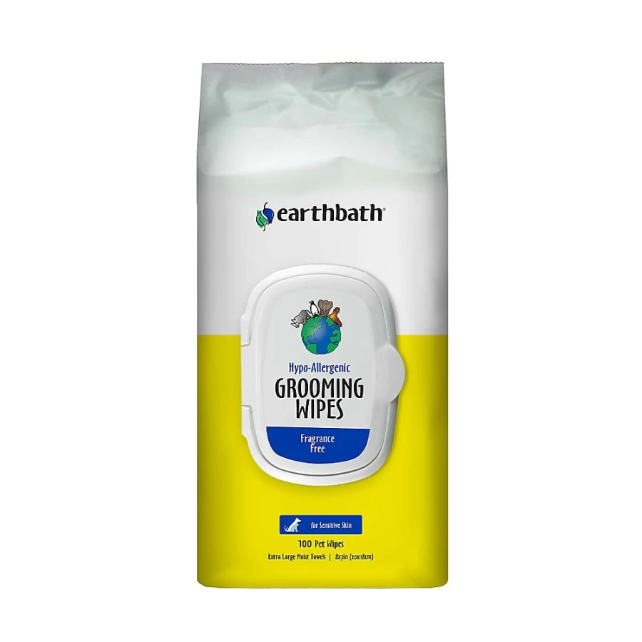 PetSmart Earthbath Hypo-Allergenic Grooming Wipes for Dogs & Cats - Fragrance-Free, Sensitive Skin, XL Towel, 100 Count
