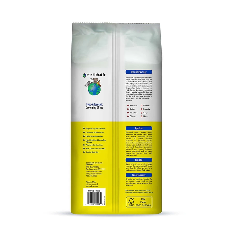 PetSmart Earthbath Hypo-Allergenic Grooming Wipes for Dogs & Cats - Fragrance-Free, Sensitive Skin, XL Towel, 100 Count