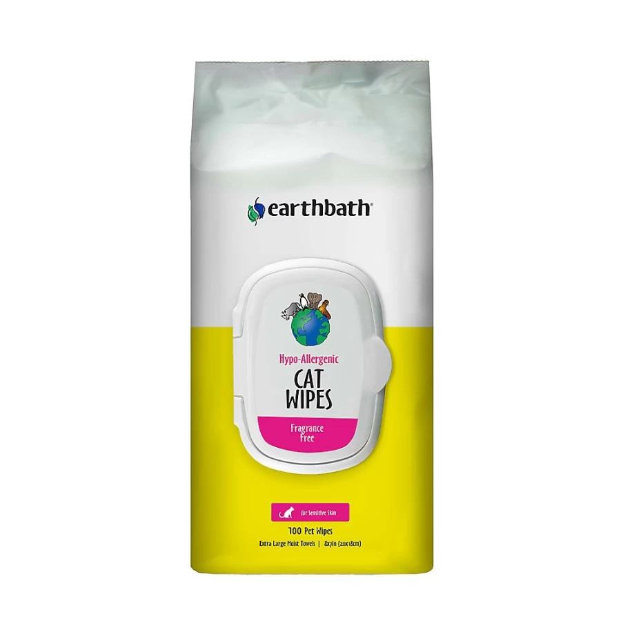 PetSmart Earthbath Hypo-Allergenic Fragrance Free Cat Wipes for Sensitive Skin - Extra Large Towels, 100 Count