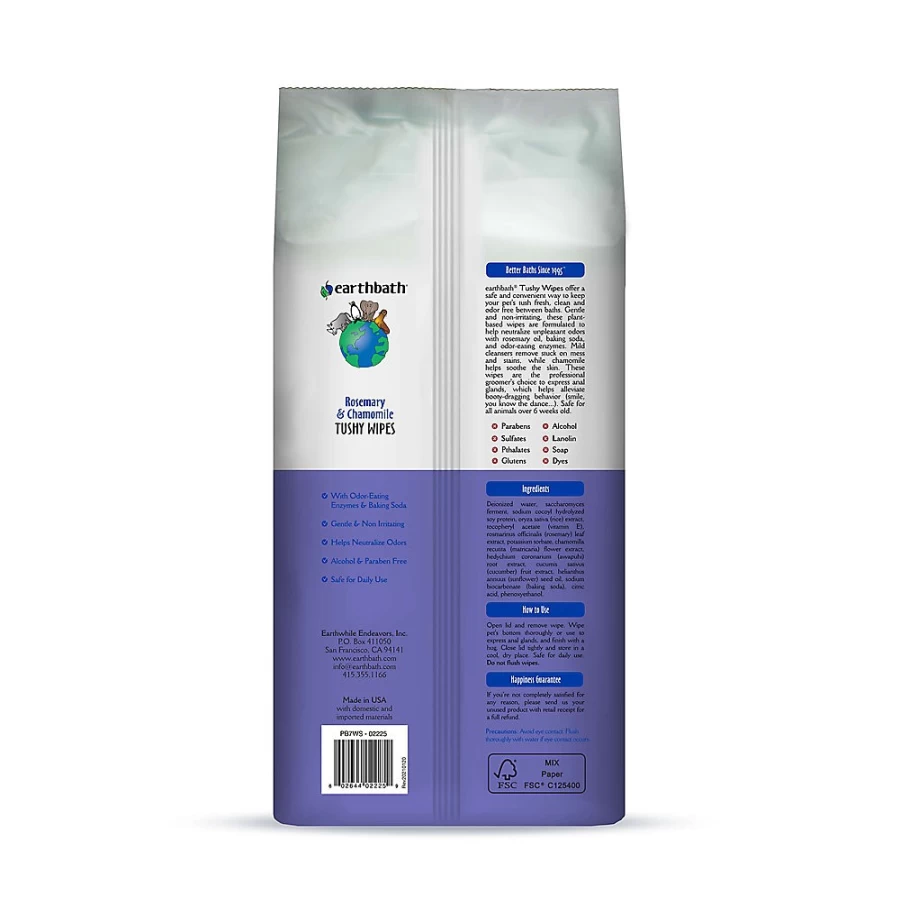 PetSmart Earthbath Rosemary Chamomile Pet Wipes - XL Odor-Neutralizing Towels for Dogs & Cats - 100 Count