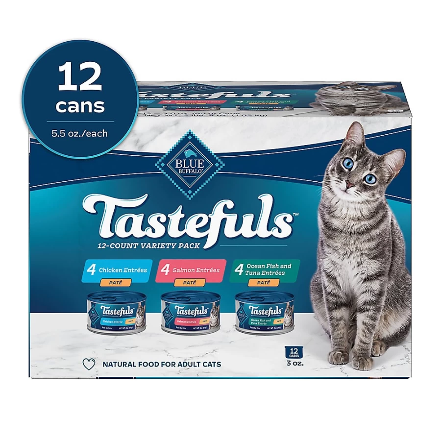 PetSmart Blue Buffalo Tastefuls Natural Wet Cat Food Pate Variety Pack, 12 Count (3 oz Cans)