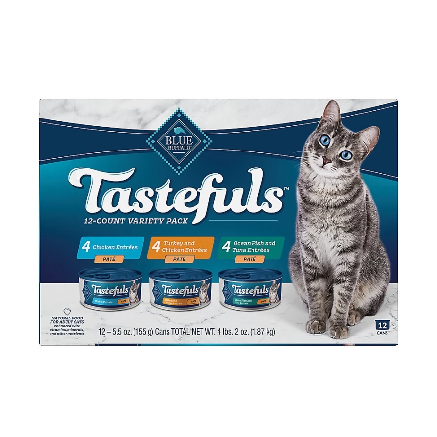 PetSmart Blue Buffalo Tastefuls Wet Cat Food Variety Pack - 12 Cans, Natural Pate, Grain-Free Cat Food
