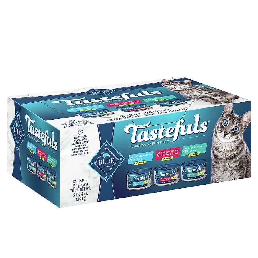 PetSmart Blue Buffalo Tastefuls Wet Cat Food Variety Pack - Natural Flaked Recipe, 12 Count, 3oz Cans