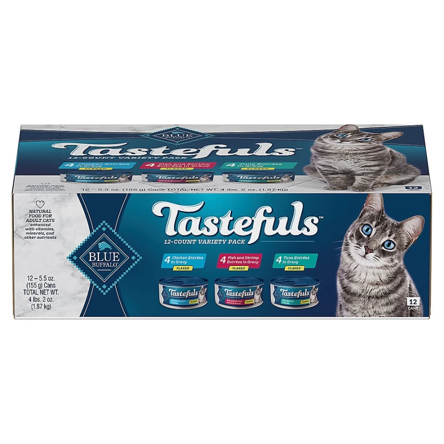 PetSmart Blue Buffalo Tastefuls Natural Wet Flaked Cat Food Variety Pack, 5.5 oz Cans, 12-Pack