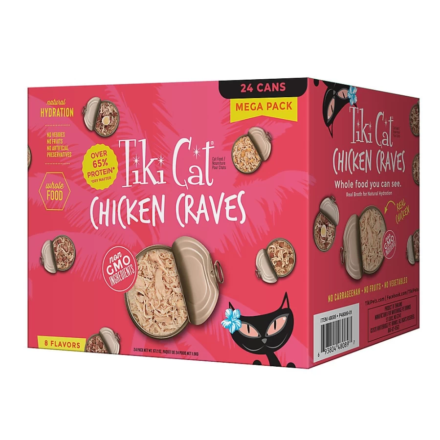 PetSmart Tiki Cat Chicken Craves Grain-Free Cat Food, Natural Non-GMO Variety Pack, 24 Cans Wet Cat Food for Adult Cats