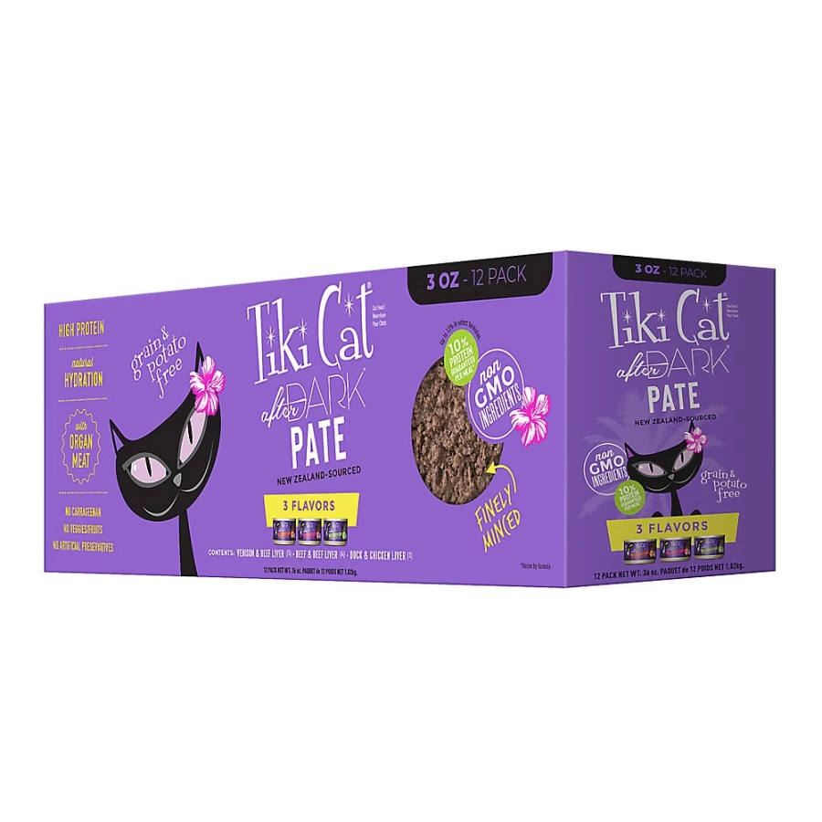 PetSmart Tiki Cat After Dark Grain-Free Pate Cat Food Variety Pack - Non-GMO, Natural, No Potato, 12 Cans