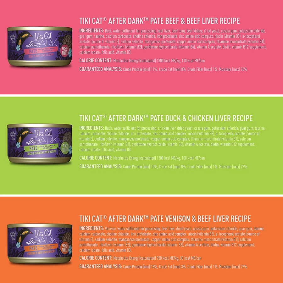PetSmart Tiki Cat After Dark Grain-Free Pate Cat Food Variety Pack - Non-GMO, Natural, No Potato, 12 Cans