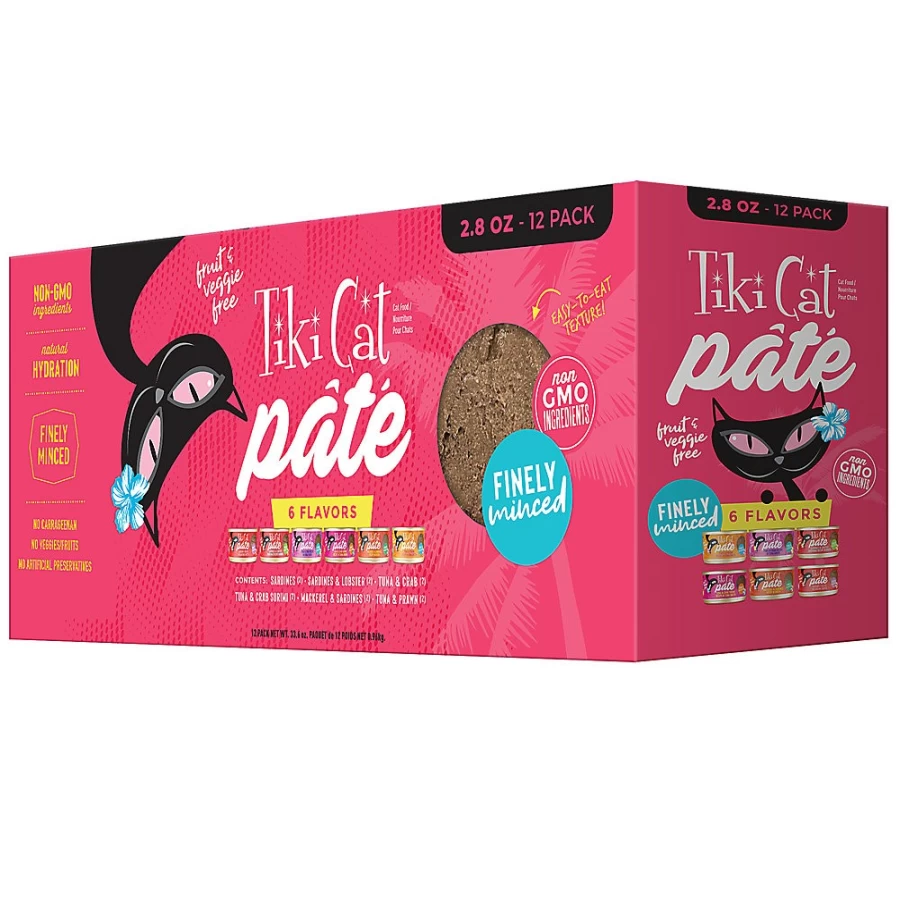PetSmart Tiki Cat Pate Grain-Free Cat Food, Non-GMO Natural Recipe, Variety Pack (12 Cans)