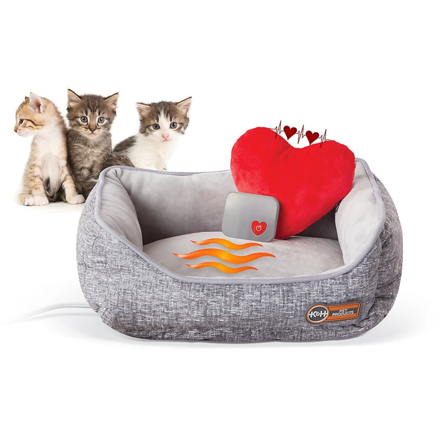 PetSmart KH Mother's Heartbeat Warming Cat Bed with Soft Heart Pillow for Kittens & Adult Cats