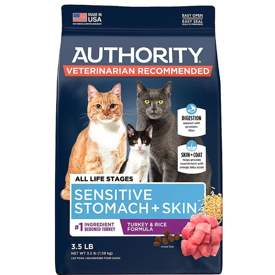 PetSmart Authority Sensitive Stomach Dry Cat Food - Turkey & Rice Recipe, With Grains for Digestive Health