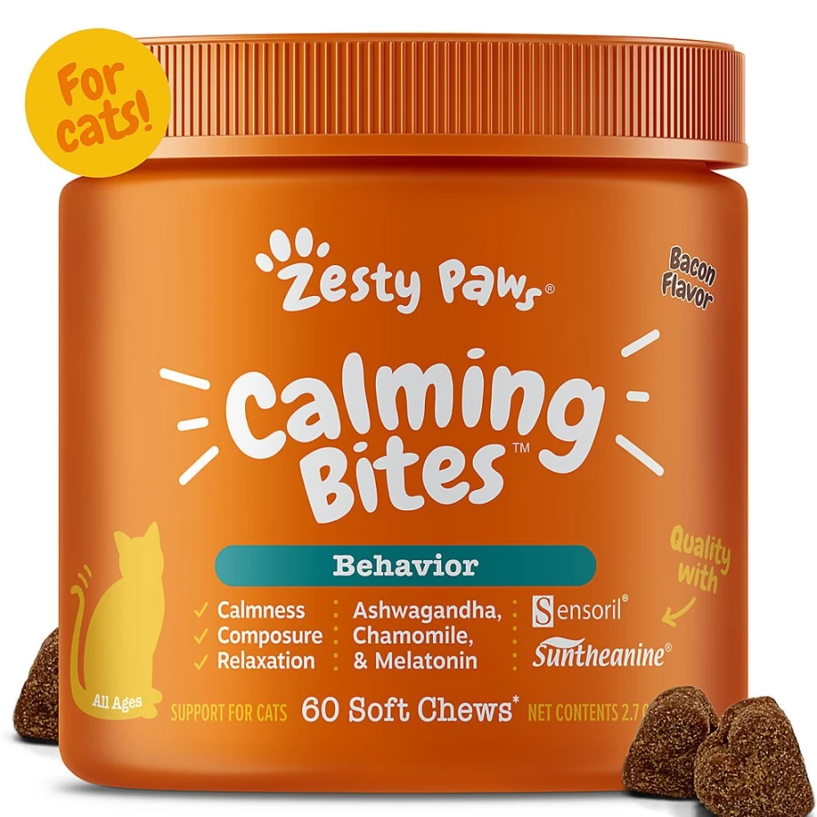 PetSmart Zesty Paws Calming Bites for Cats - Bacon Flavor 60 Count - Anxiety Relief & Stress Support
