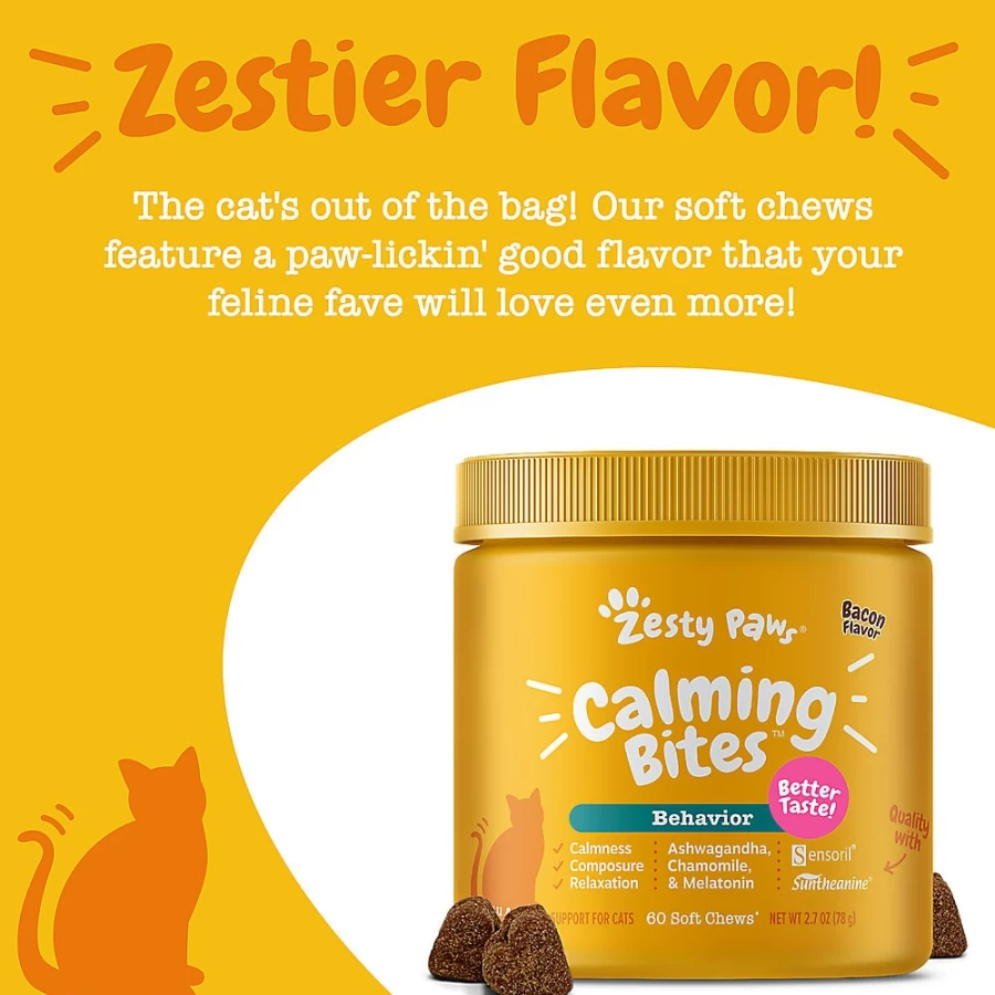 PetSmart Zesty Paws Calming Bites for Cats - Bacon Flavor 60 Count - Anxiety Relief & Stress Support