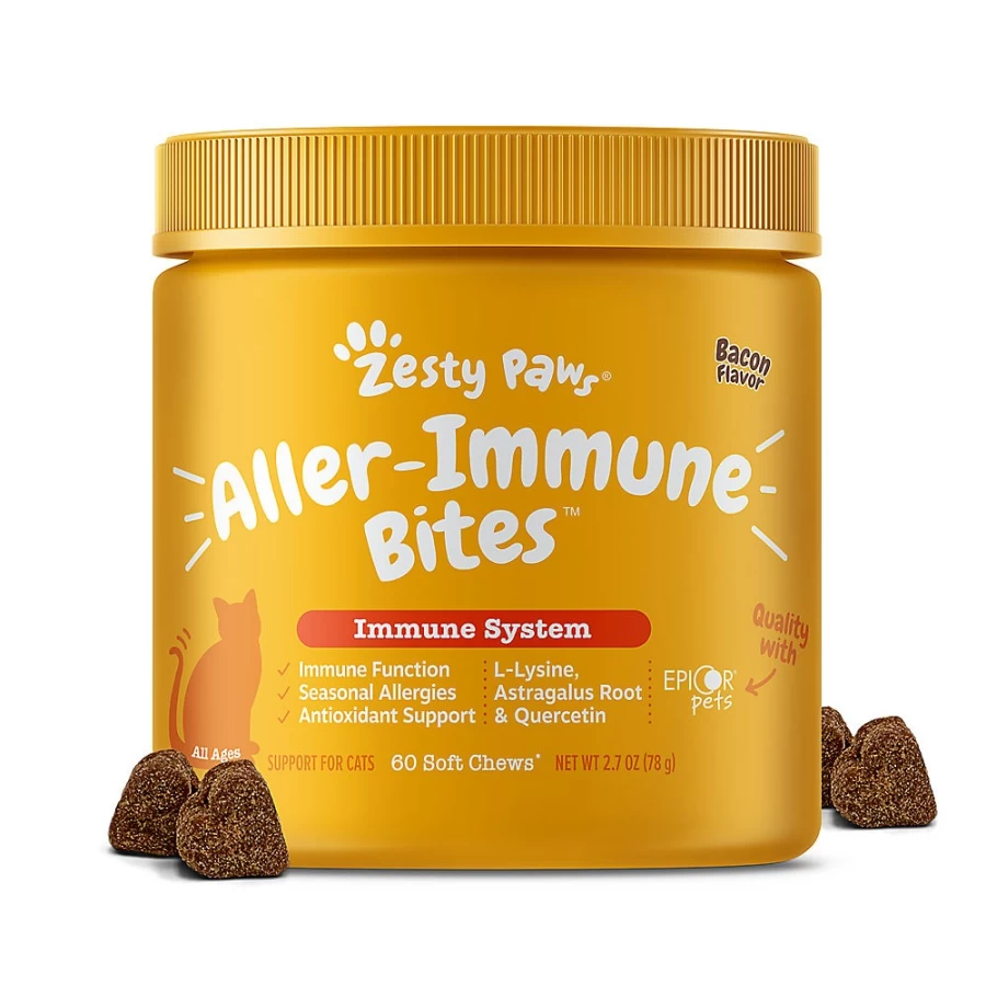 PetSmart Zesty Paws Aller-Immune Bites for Cats - Bacon Flavor Immune Support Chews - 60 Count Soft Treats