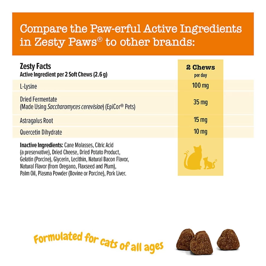 PetSmart Zesty Paws Aller-Immune Bites for Cats - Bacon Flavor Immune Support Chews - 60 Count Soft Treats