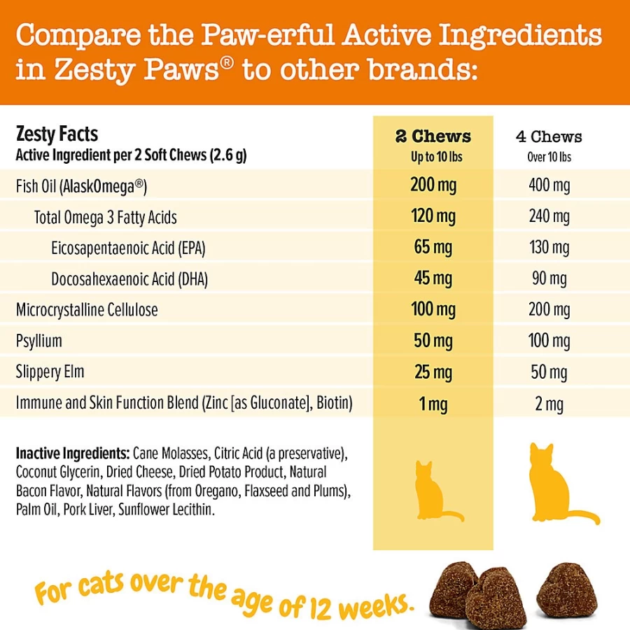 PetSmart Zesty Paws Bacon Flavor Hairball Control Bites for Cats - 60 Soft Chews