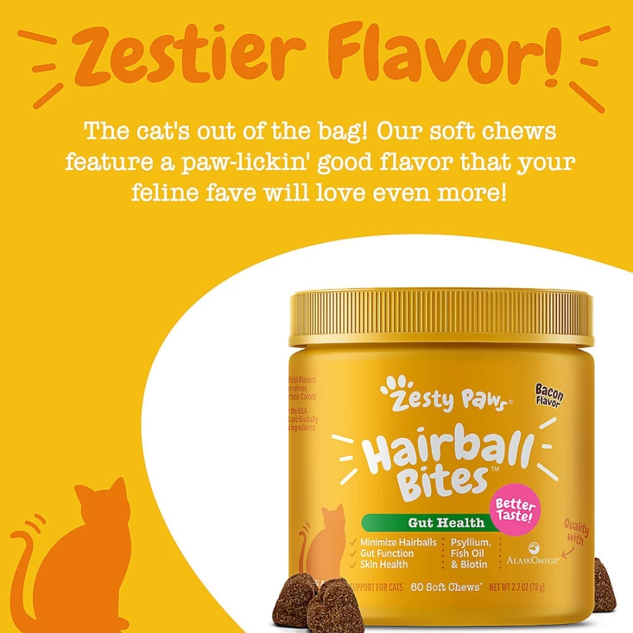 PetSmart Zesty Paws Bacon Flavor Hairball Control Bites for Cats - 60 Soft Chews