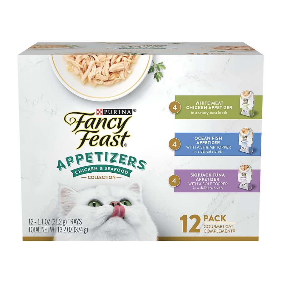 PetSmart Fancy Feast Appetizers Adult Wet Cat Food, 18.72 oz, Grain-Free, No By-Products, Gourmet Seafood Variety Pack