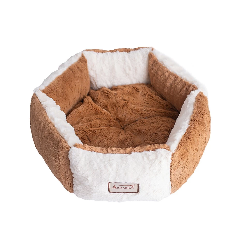 PetSmart Armarkat Earth Brown & Ivory Plush Cat Bed - Cozy Cuddler for Cats