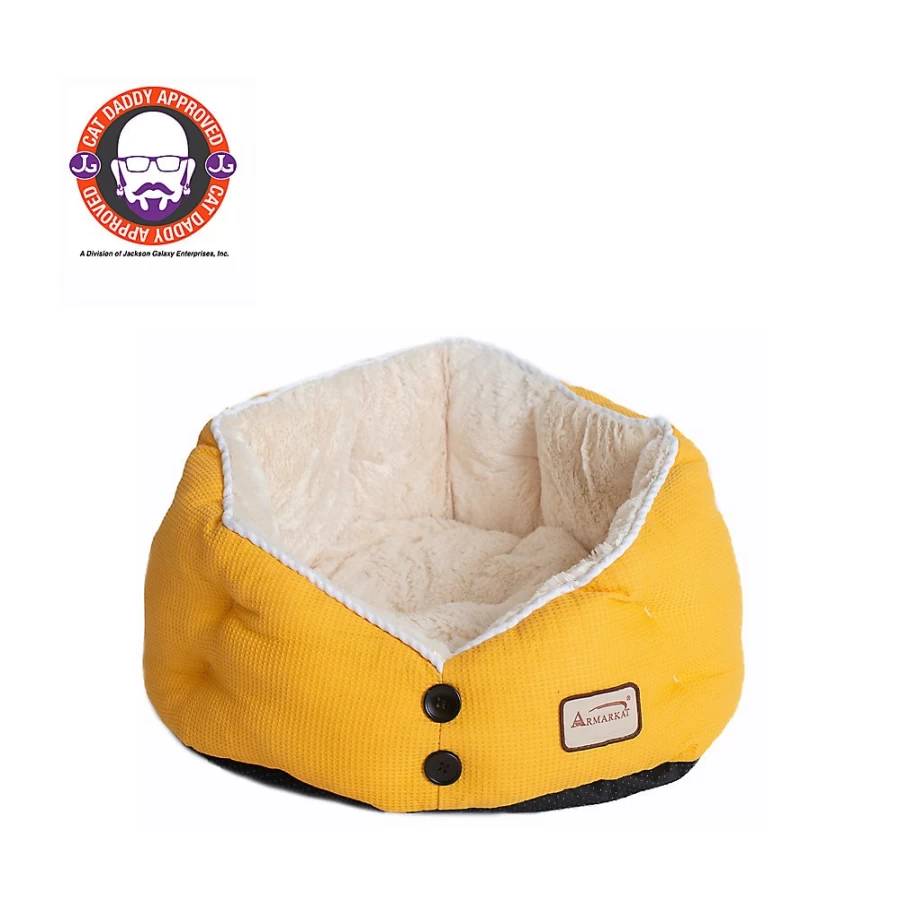 PetSmart Armarkat Gold Waffle Buttoned Bolstered Cat Bed for Comfort & Style