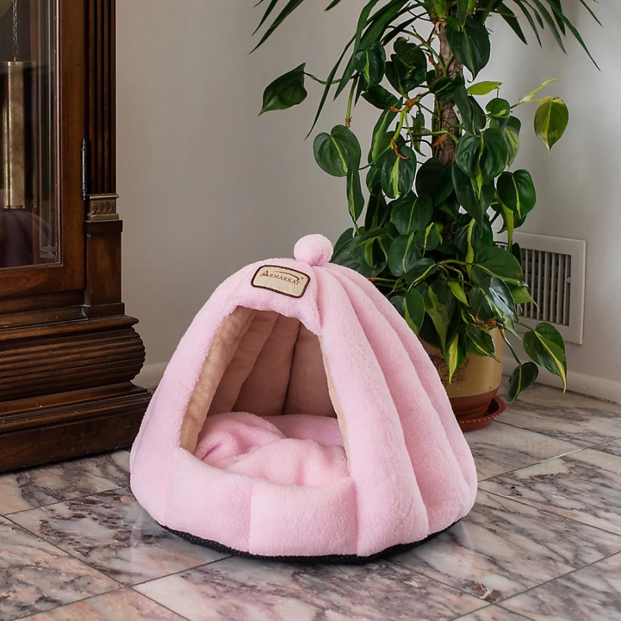 PetSmart Armarkat Pink Faux Fleece Cat Cave Bed for Cozy Comfort
