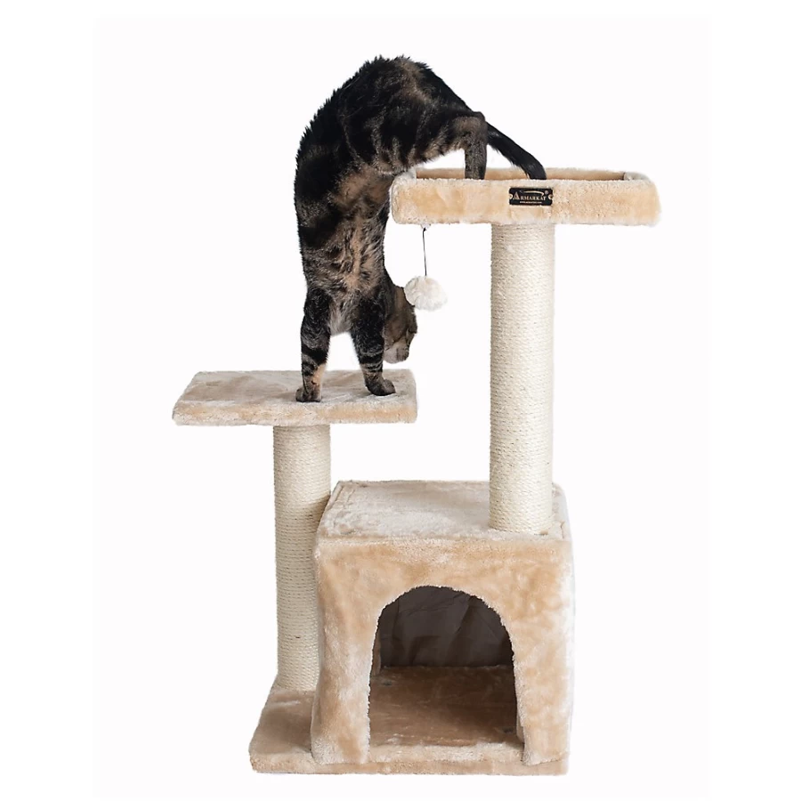 PetSmart Armarkat 32-inch Beige Cat Tree with Faux Fur & Real Wood - Kitty Condo & Play House for Cats