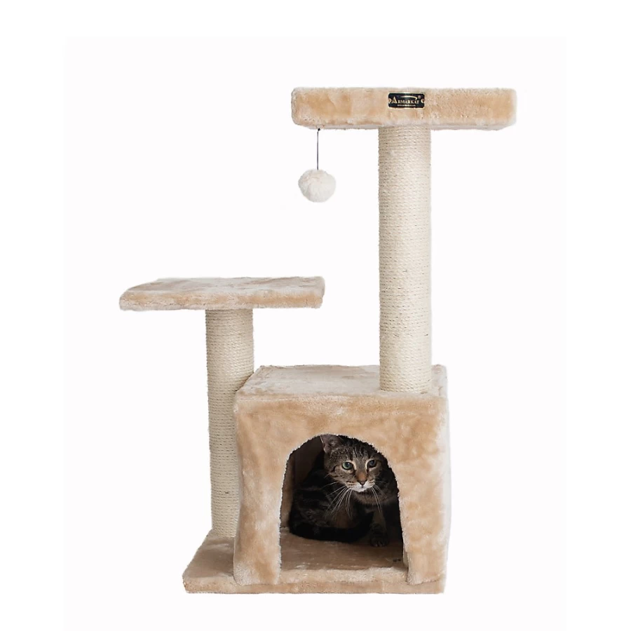 PetSmart Armarkat 32-inch Beige Cat Tree with Faux Fur & Real Wood - Kitty Condo & Play House for Cats