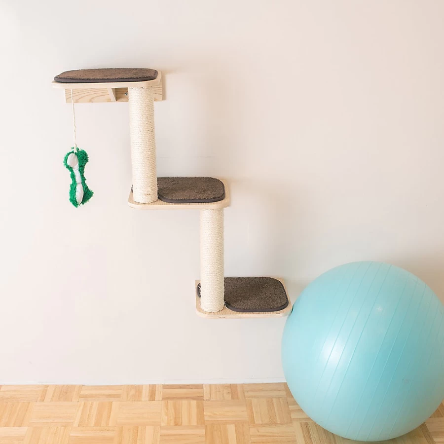 PetSmart Wall-Mounted 3-Tier Real Wood Cat Shelves - Natural Kitty Perches & Climbing Furniture for Indoor Cats