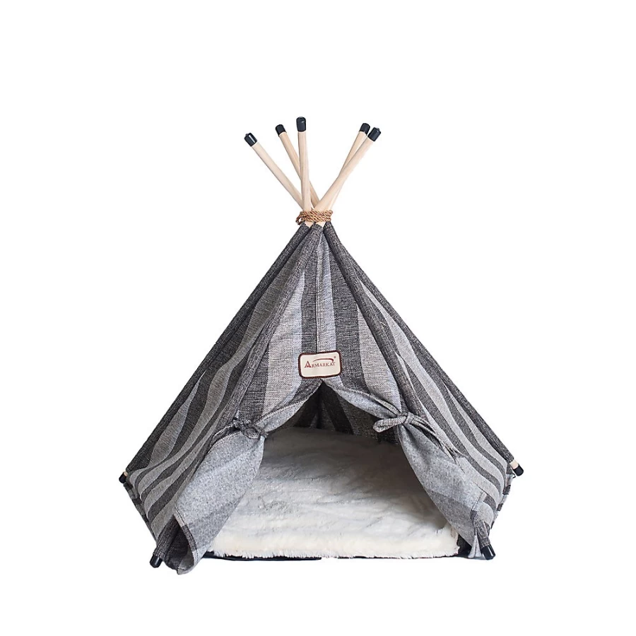 PetSmart Armarkat Gray Striped Teepee Cat Bed - Cozy Indoor Tent for Cats