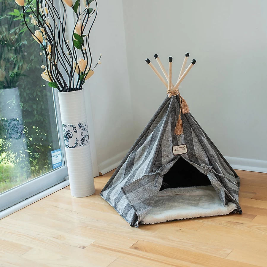 PetSmart Armarkat Gray Striped Teepee Cat Bed - Cozy Indoor Tent for Cats