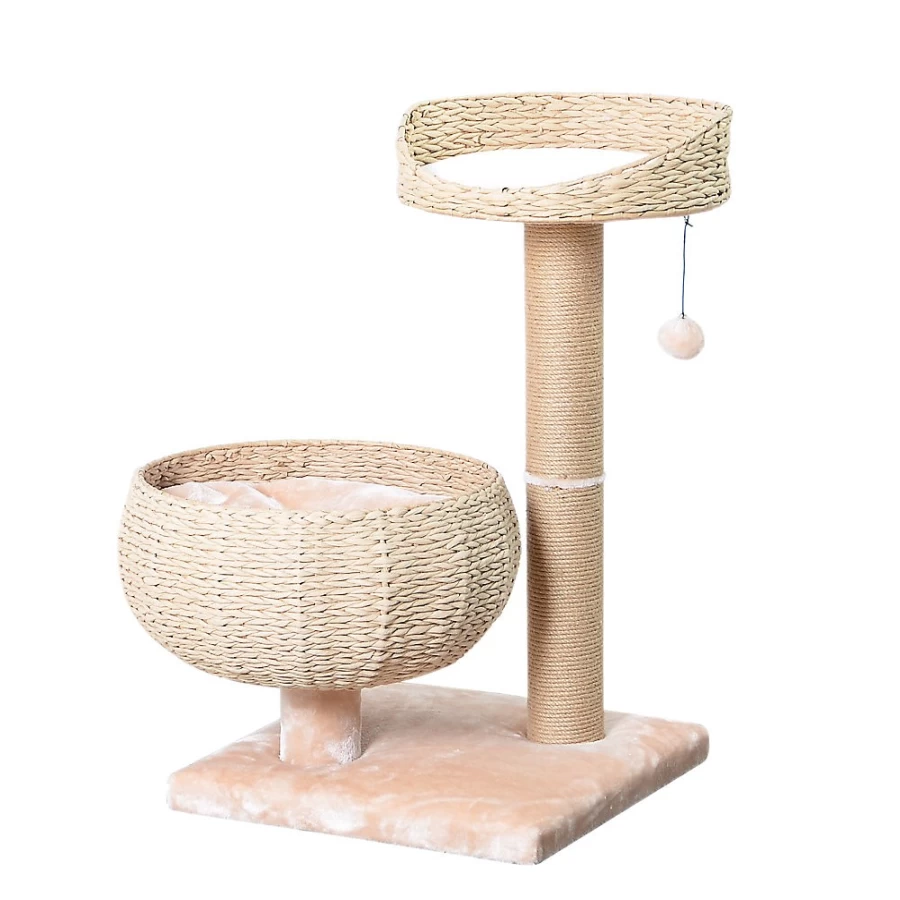 PetSmart Hand Woven Beige Paper Rope Cat Tree with Condo & Perch - 30-inch PetPals Collection for Cats