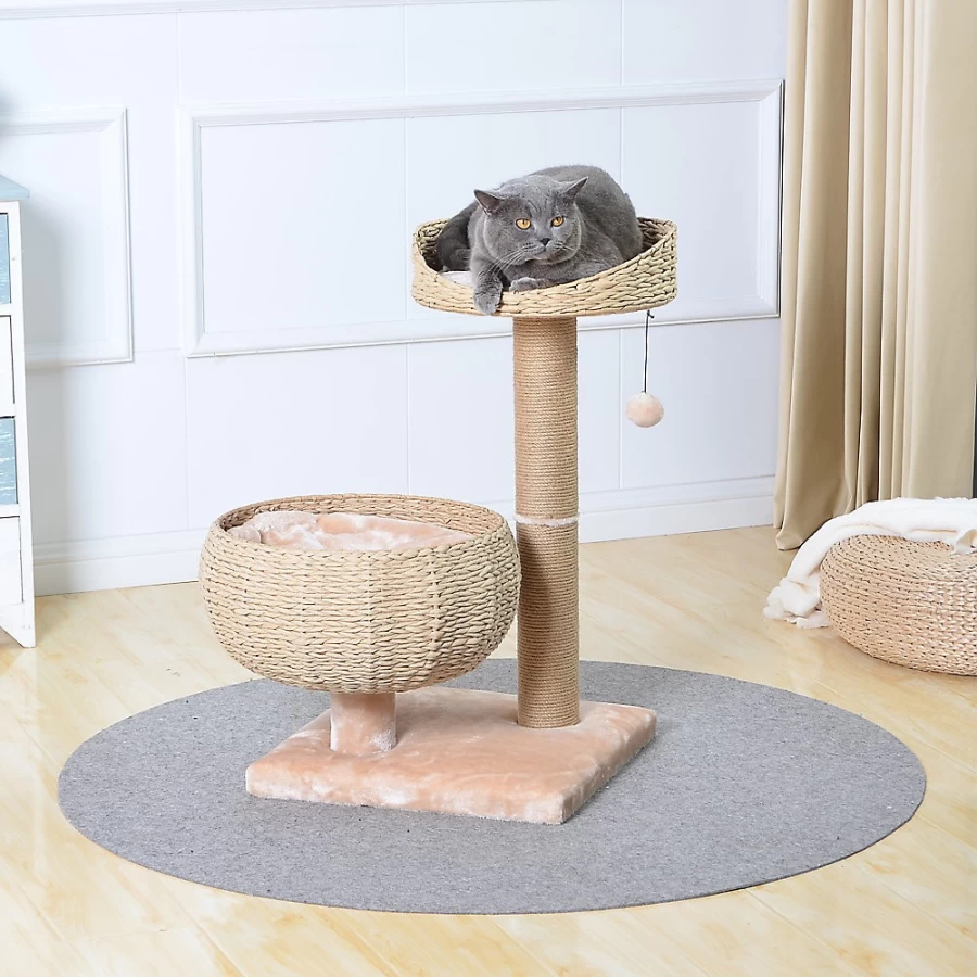 PetSmart Hand Woven Beige Paper Rope Cat Tree with Condo & Perch - 30-inch PetPals Collection for Cats
