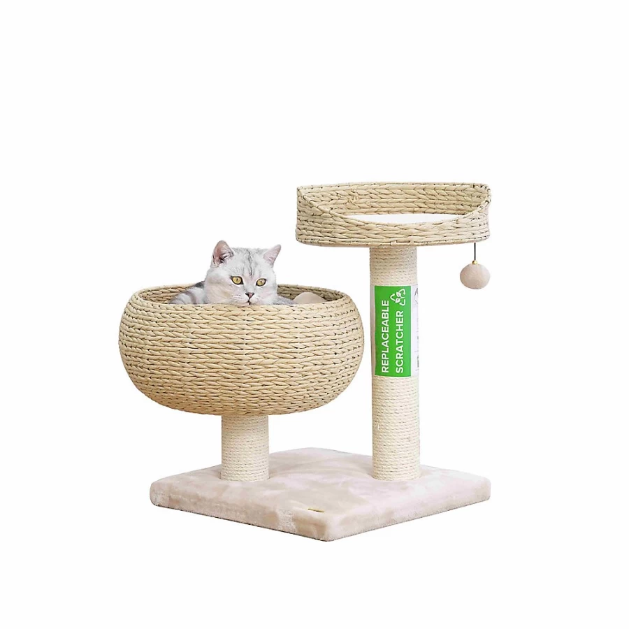 PetSmart Natural 23-inch Hand-Woven Paper Rope Cat Condo Perch Tree for Climbing and Play