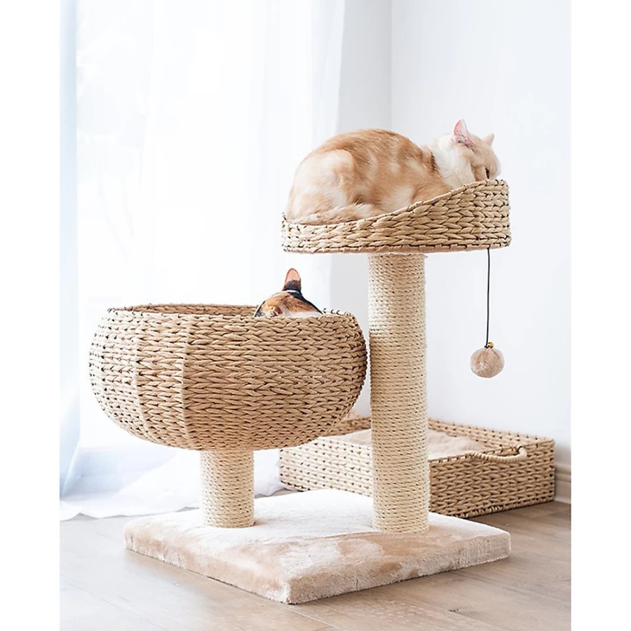 PetSmart Natural 23-inch Hand-Woven Paper Rope Cat Condo Perch Tree for Climbing and Play