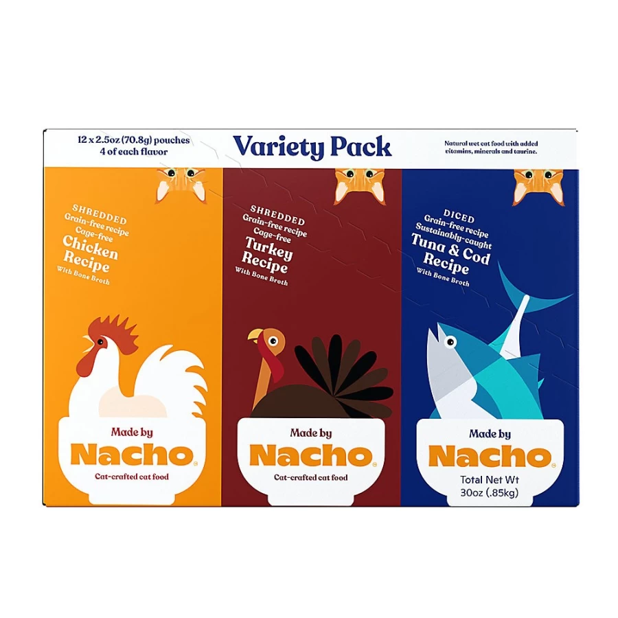 PetSmart Grain-Free Shredded & Diced Wet Cat Food with Bone Broth - Variety Pack, 12 Cans