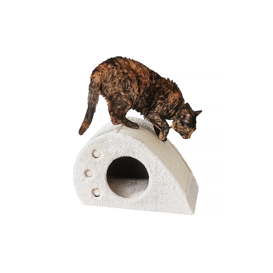 PetSmart Two By Two The Magnolia 18-inch Mini Plush Cat Condo for Kittens, Cream Colored Soft Pet Bed