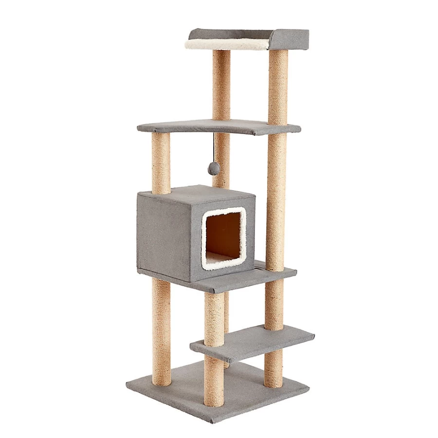 PetSmart Sequoia 51-Inch Grey Felt Cat Tree Condo with Perches - Two by Two Design for Climbing & Scratching