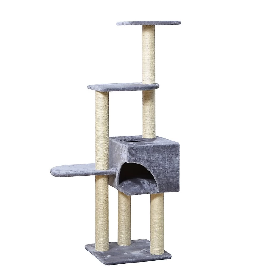 PetSmart Two By Two The Spruce 54-inch Plush Cat Tree with Playground & Condo in Grey
