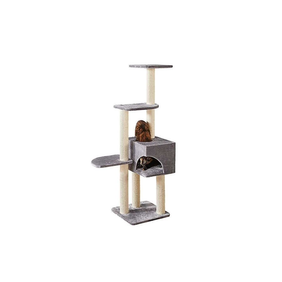 PetSmart Two By Two The Spruce 54-inch Plush Cat Tree with Playground & Condo in Grey