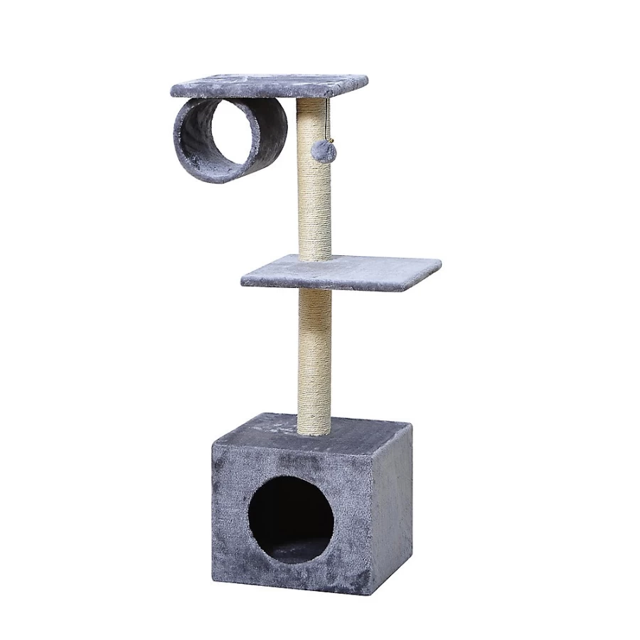 PetSmart Two By Two The Aspen 41-inch Grey Plush Cat Tree with Condo & Playground for Kittens