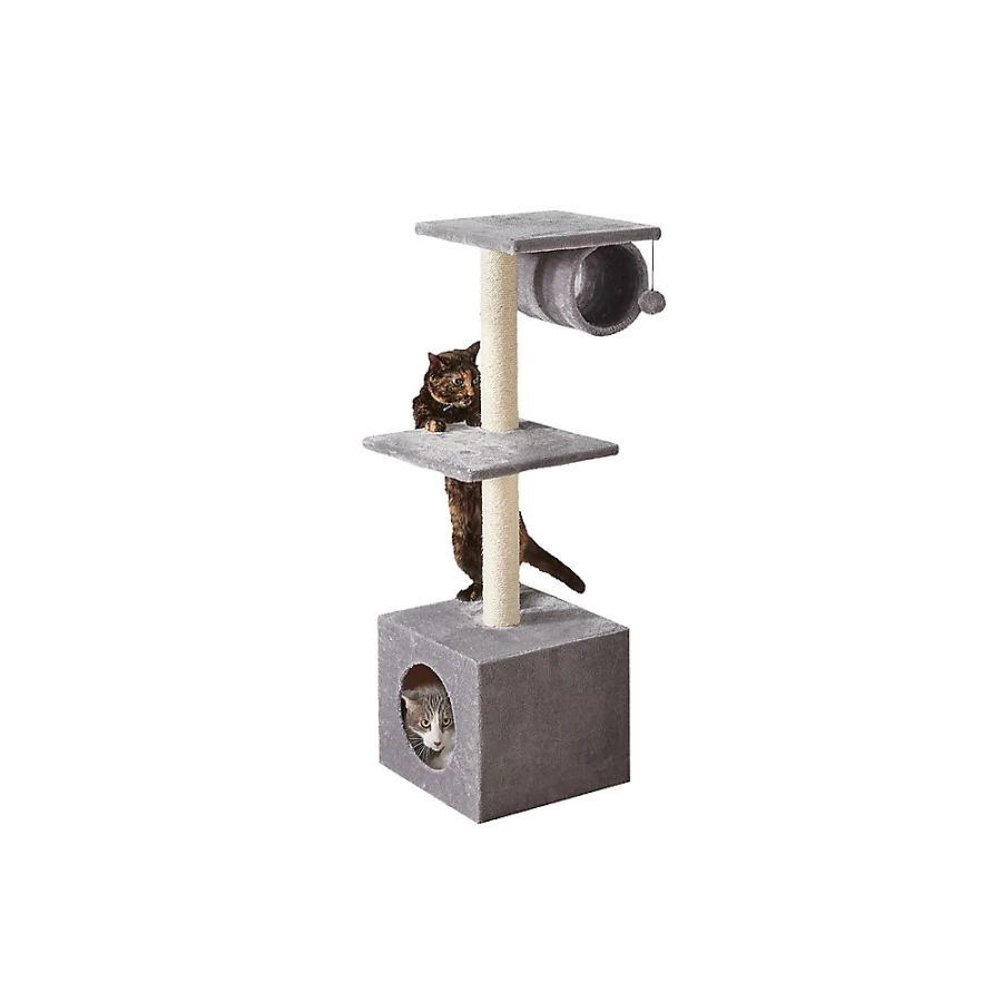PetSmart Two By Two The Aspen 41-inch Grey Plush Cat Tree with Condo & Playground for Kittens