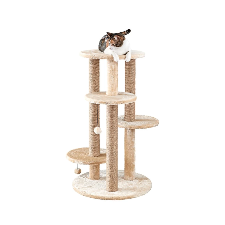 PetSmart 36-inch Faux-Fleece Beige Cat Tree - Two By Two The Fir Design for Climbing & Scratching