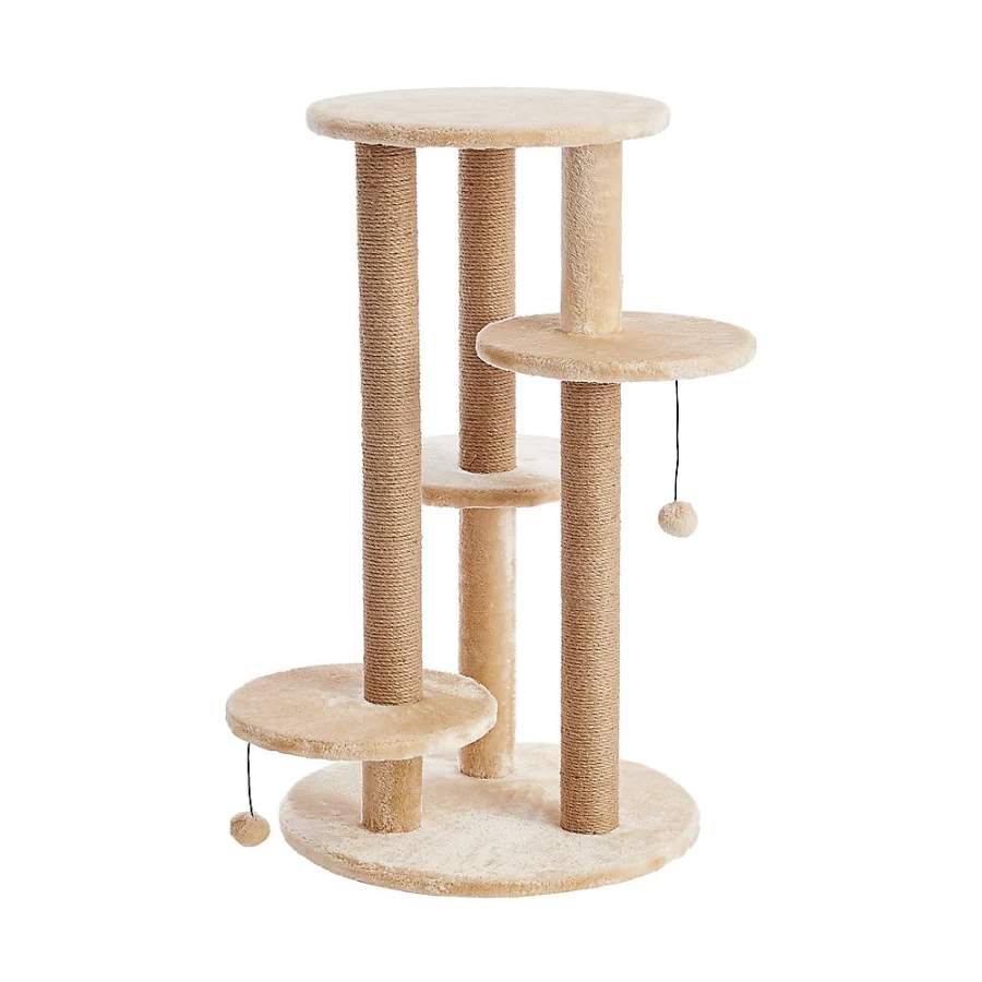 PetSmart 36-inch Faux-Fleece Beige Cat Tree - Two By Two The Fir Design for Climbing & Scratching